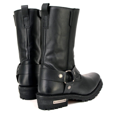Women's 11-Inch Black Leather Motorcycle Harness Boots