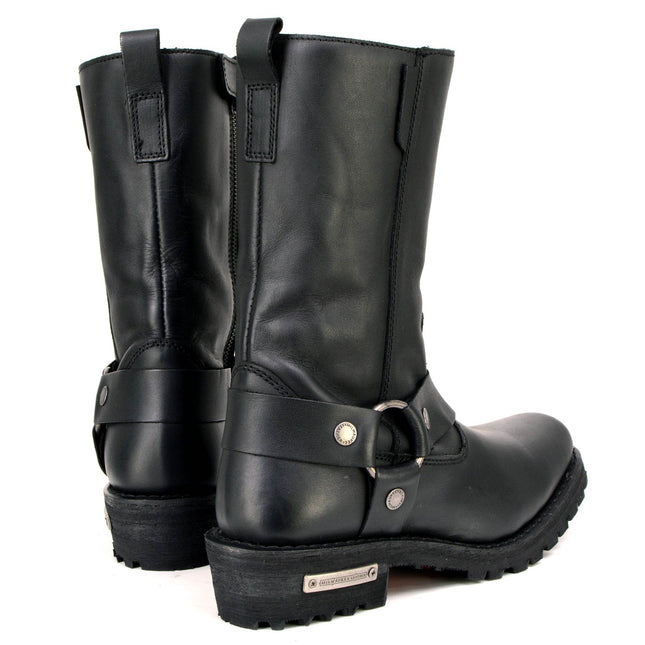 Women's 11-Inch Black Leather Motorcycle Harness Boots