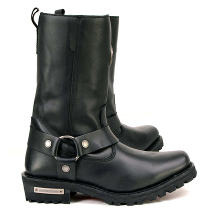 Women's 11-Inch Black Leather Motorcycle Harness Boots