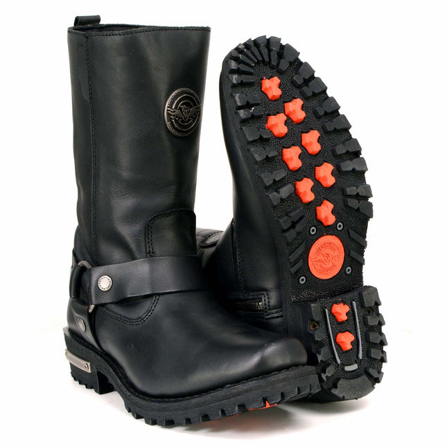 Women's 11-Inch Black Leather Motorcycle Harness Boots