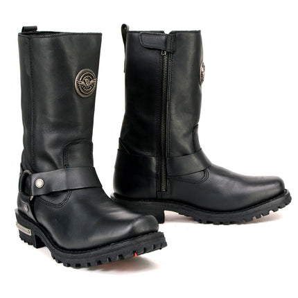 Women's 11-Inch Black Leather Motorcycle Harness Boots