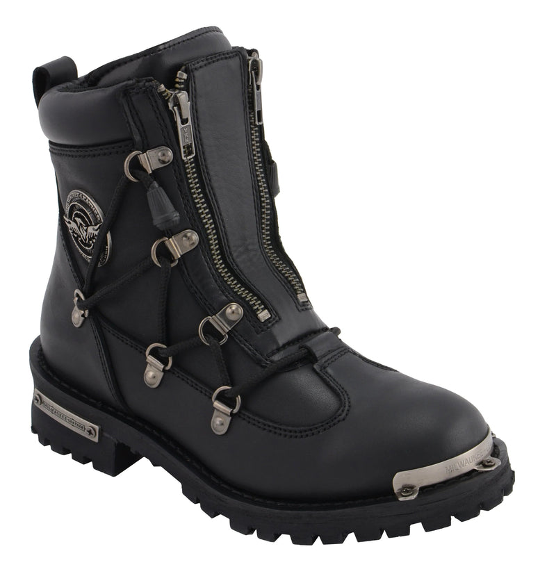 Women's Black 6" Twin Zipper Lock Motorcycle Riding Boots