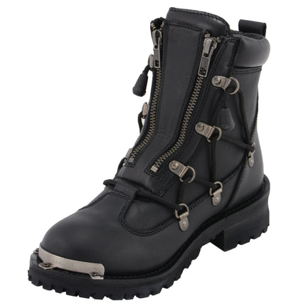 Women's Black 6" Twin Zipper Lock Motorcycle Riding Boots