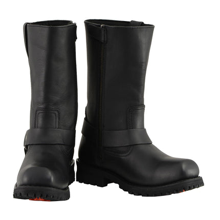 Men's 11 Inch Square Toe Black Motorcycle Harness Boots