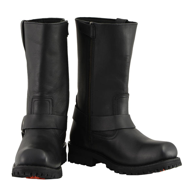 Men's 11 Inch Square Toe Black Motorcycle Harness Boots
