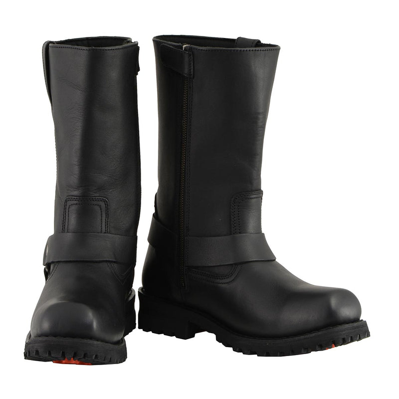 Men's 11 Inch Square Toe Black Motorcycle Harness Boots