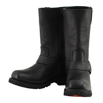 Men's 11 Inch Square Toe Black Motorcycle Harness Boots