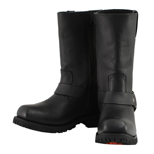 Men's 11 Inch Square Toe Black Motorcycle Harness Boots