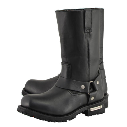 Men's 11 Inch Square Toe Black Motorcycle Harness Boots