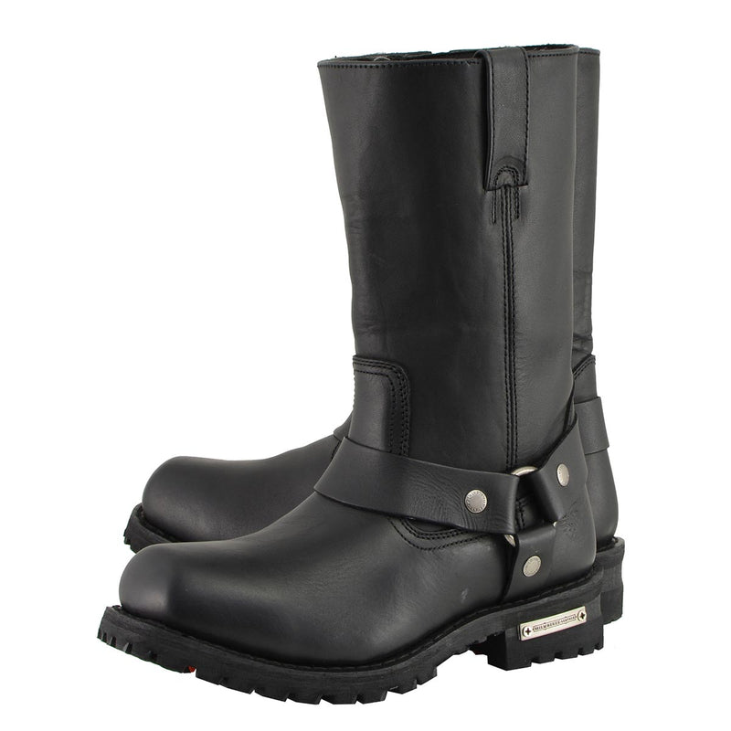 Men's 11 Inch Square Toe Black Motorcycle Harness Boots