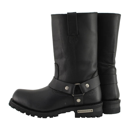Men's 11 Inch Square Toe Black Motorcycle Harness Boots