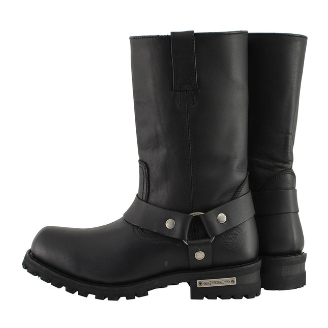 Men's 11 Inch Square Toe Black Motorcycle Harness Boots