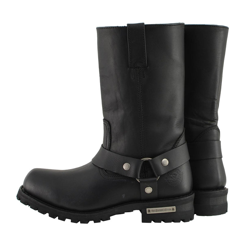Men's 11 Inch Square Toe Black Motorcycle Harness Boots