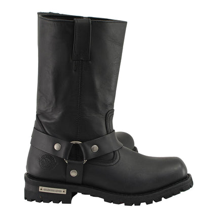Men's 11 Inch Square Toe Black Motorcycle Harness Boots