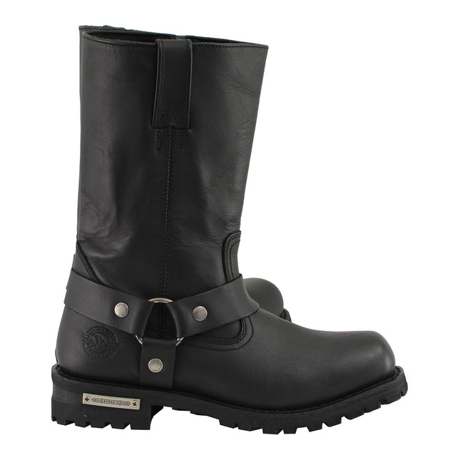 Men's 11 Inch Square Toe Black Motorcycle Harness Boots