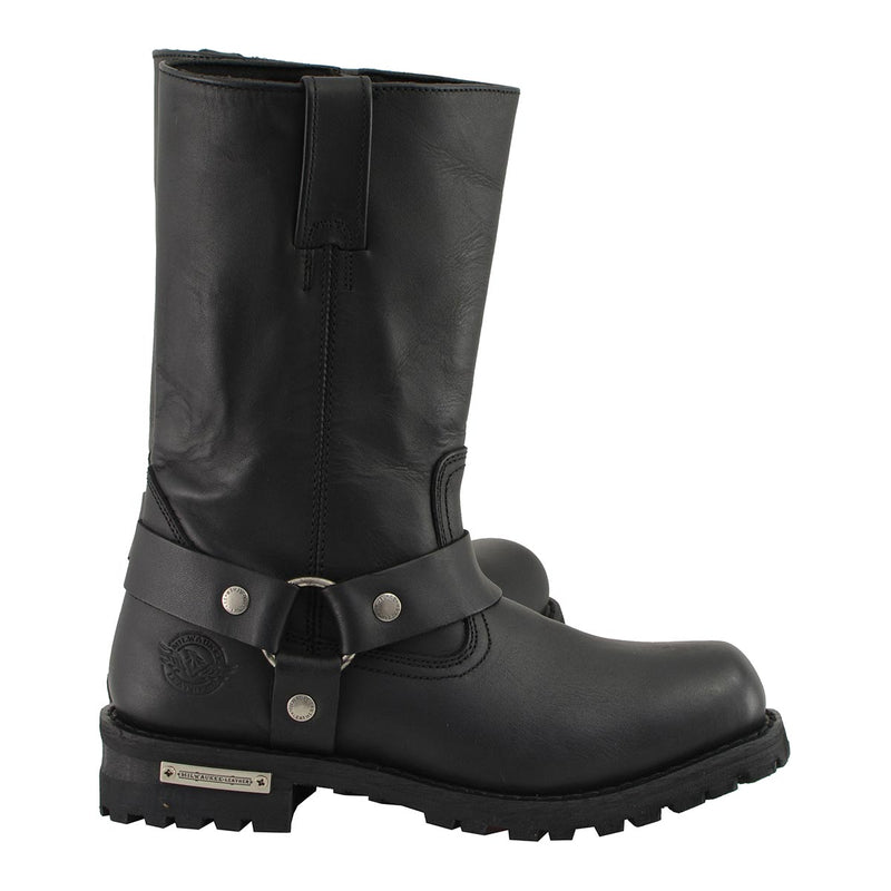 Men's 11 Inch Square Toe Black Motorcycle Harness Boots