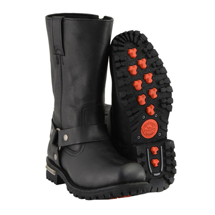 Men's 11 Inch Square Toe Black Motorcycle Harness Boots