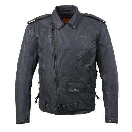 Men's Black Waxed Denim Biker Jacket with Armor