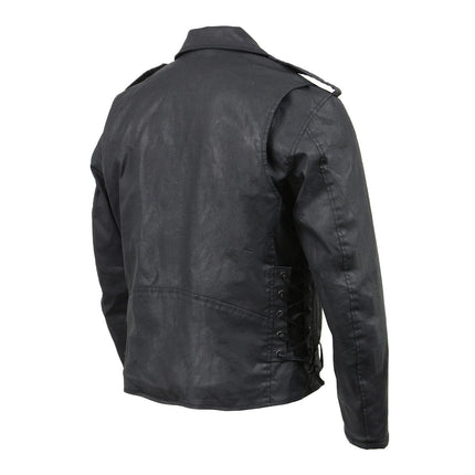 Men's Black Waxed Denim Biker Jacket with Armor