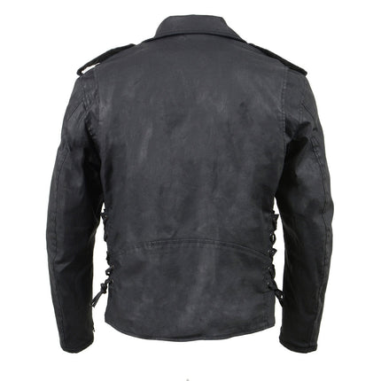 Men's Black Waxed Denim Biker Jacket with Armor