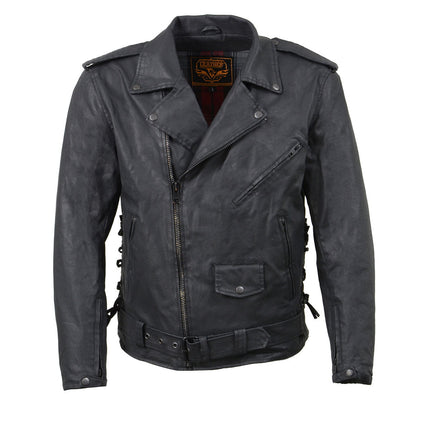 Men's Black Waxed Denim Biker Jacket with Armor