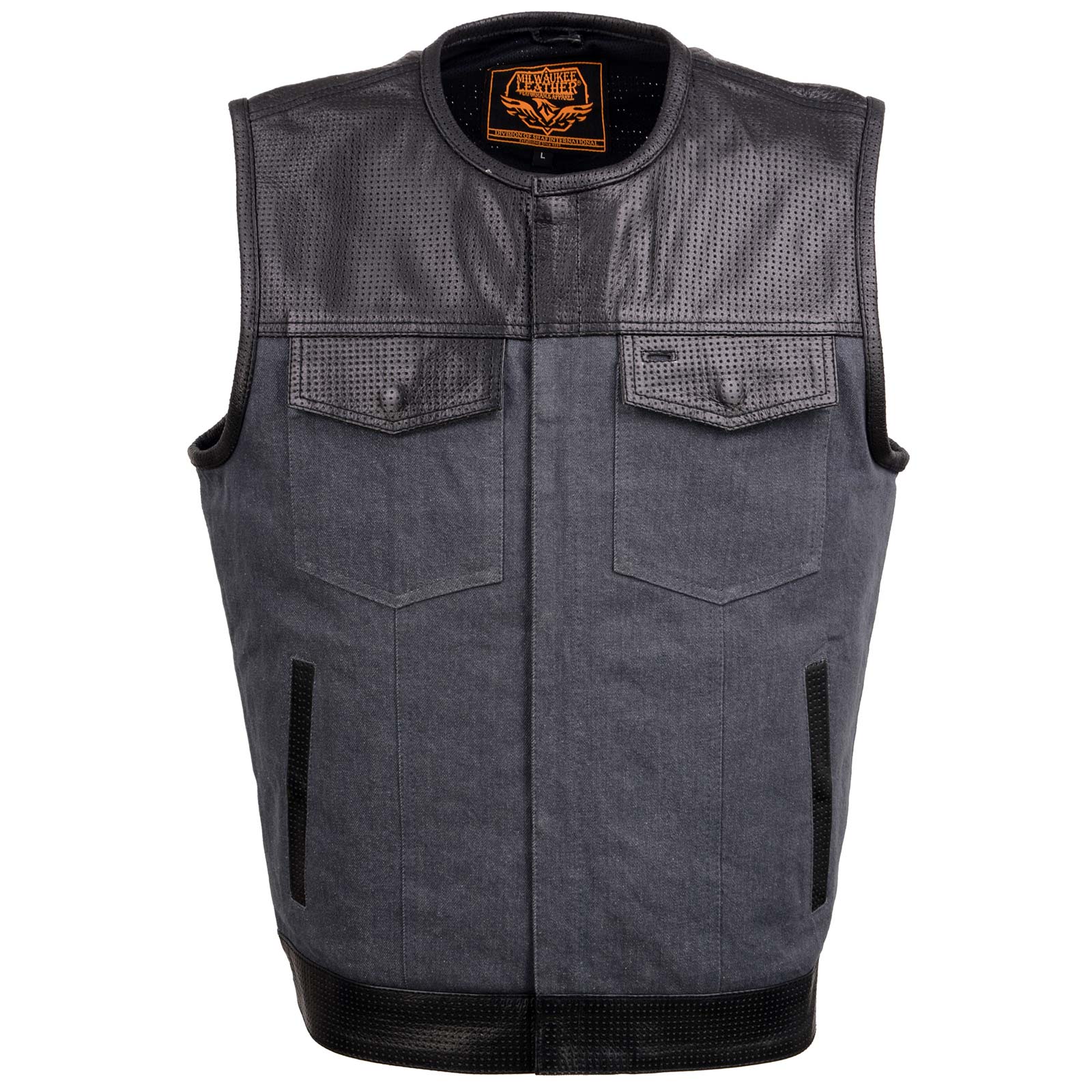 Milwaukee Leather Men's Blue Concealed Snap Denim Club Style Vest