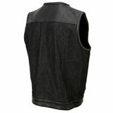 Men's Perforated Leather and Denim Combo Vest w/ Dual Hidden Closure