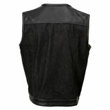 Men's Perforated Leather and Denim Combo Vest w/ Dual Hidden Closure