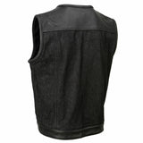 Men's Perforated Leather and Denim Combo Vest w/ Dual Hidden Closure