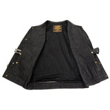 Men's Perforated Leather and Denim Combo Vest w/ Dual Hidden Closure