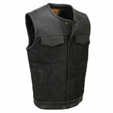 Men's Perforated Leather and Denim Combo Vest w/ Dual Hidden Closure