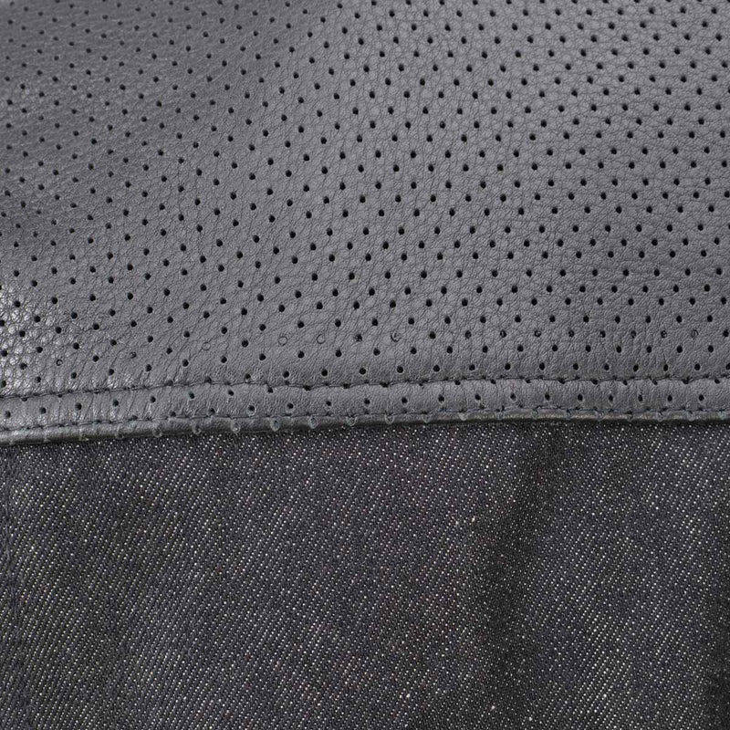 Men's Perforated Leather and Denim Combo Vest w/ Dual Hidden Closure