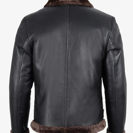 Classic Black Shearling Leather Jacket with Brown Fur