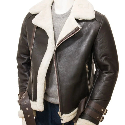 Men's Dark Brown Shearling Biker Jacket