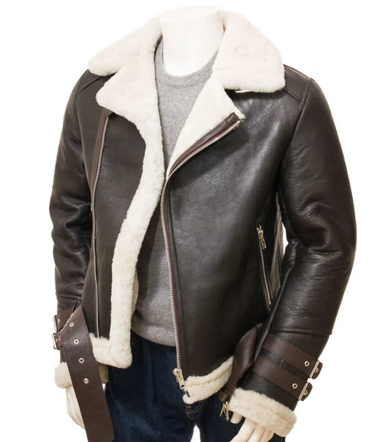 Men's Dark Brown Shearling Biker Jacket