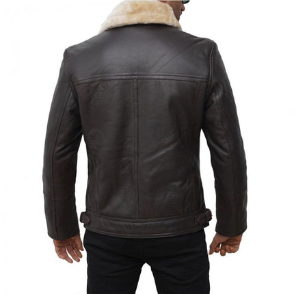 Men's Brown Asymmetrical Zipper Biker Shearling Jacket
