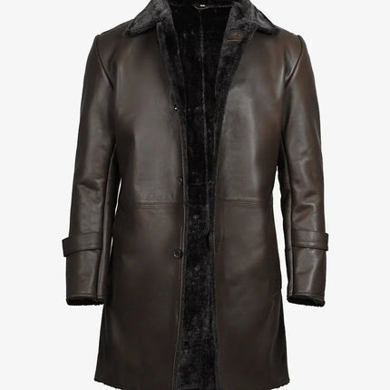 Men's 3/4 Dark Brown Leather Shearling Coat