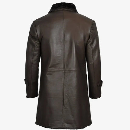 Men's 3/4 Dark Brown Leather Shearling Coat