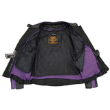 Women's Black & Purple Studded Leather Scooter Jacket