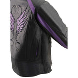 Women's Black & Purple Studded Leather Scooter Jacket