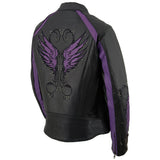 Women's Black & Purple Studded Leather Scooter Jacket