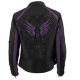 Women's Black & Purple Studded Leather Scooter Jacket