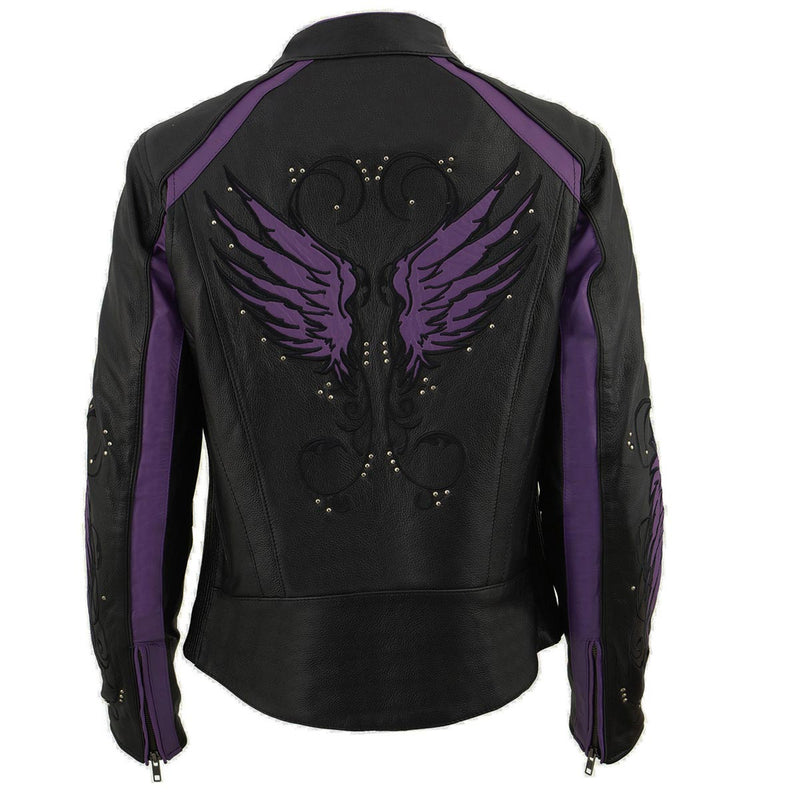 Women's Black & Purple Studded Leather Scooter Jacket