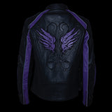 Women's Black & Purple Studded Leather Scooter Jacket