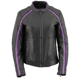 Women's Black & Purple Studded Leather Scooter Jacket