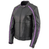Women's Black & Purple Studded Leather Scooter Jacket
