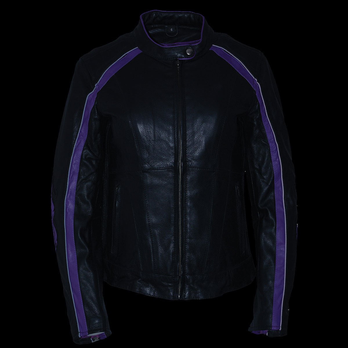 Women's Black & Purple Studded Leather Scooter Jacket – MARA