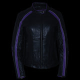 Women's Black & Purple Studded Leather Scooter Jacket