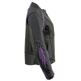 Women's Black & Purple Studded Leather Scooter Jacket