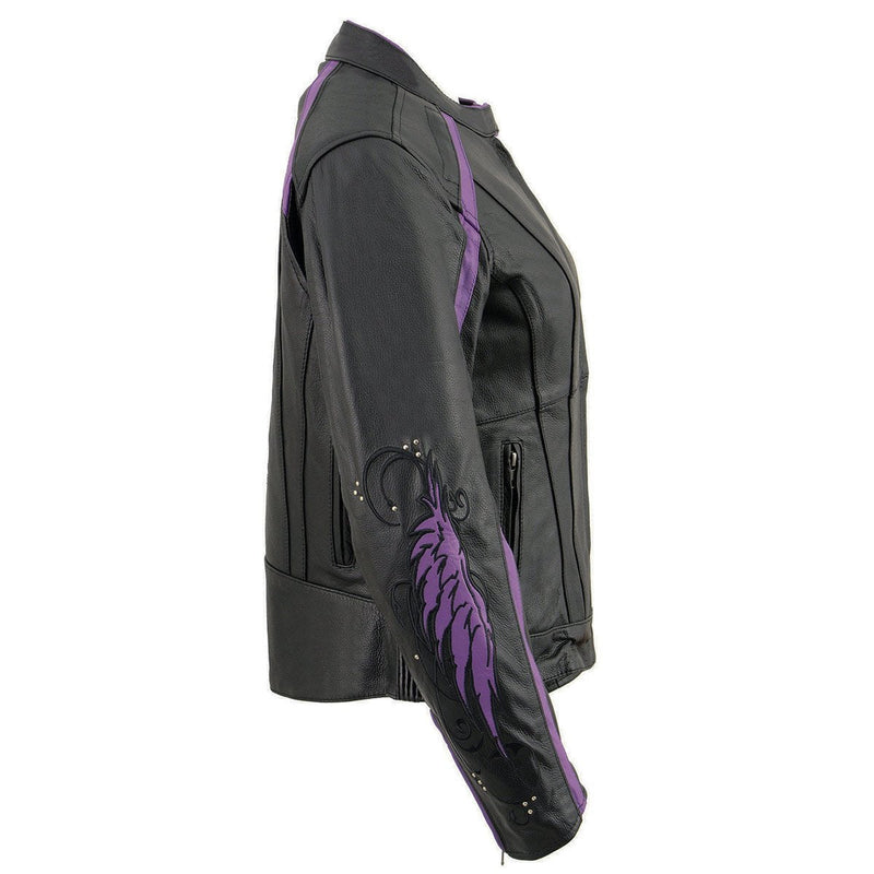 Women's Black & Purple Studded Leather Scooter Jacket